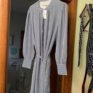 LOFT Black and White Striped Long Sleeve Dress